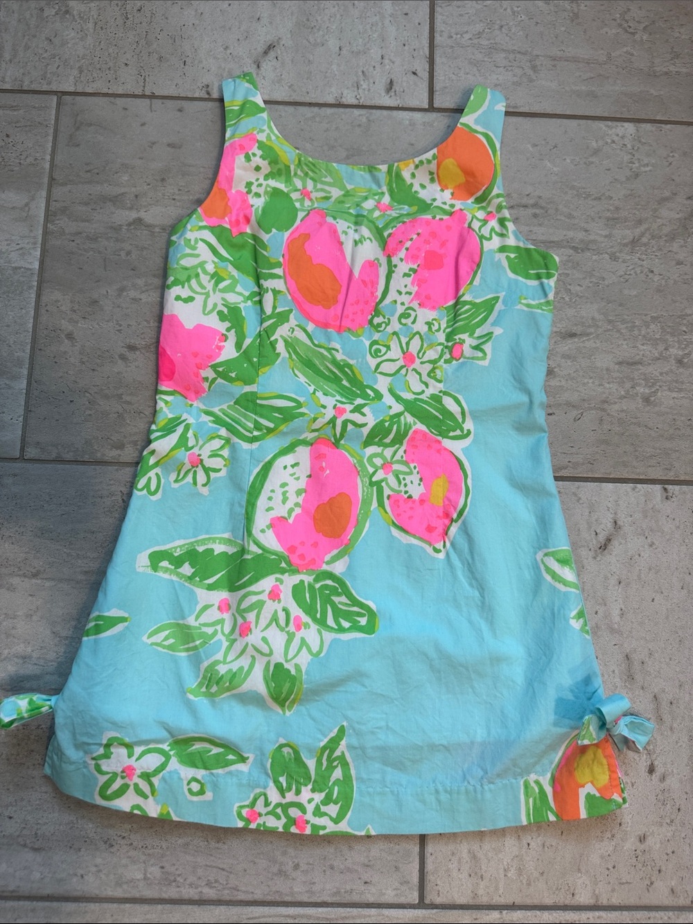 Lilly Pulitzer Aqua Tank Dress with Pink & Green Floral Print